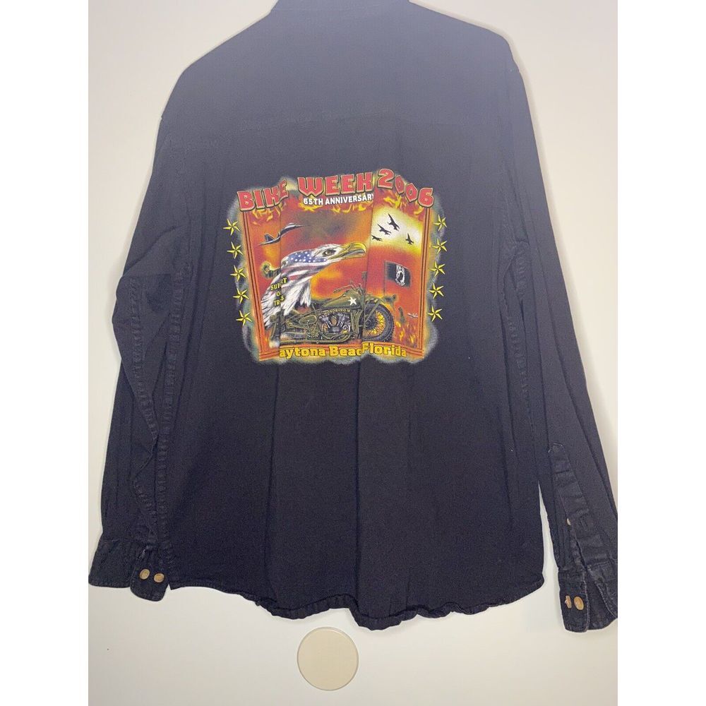 Bike Week Button Down Shirt LARGE Black‎ Big Print Front And Back Rare